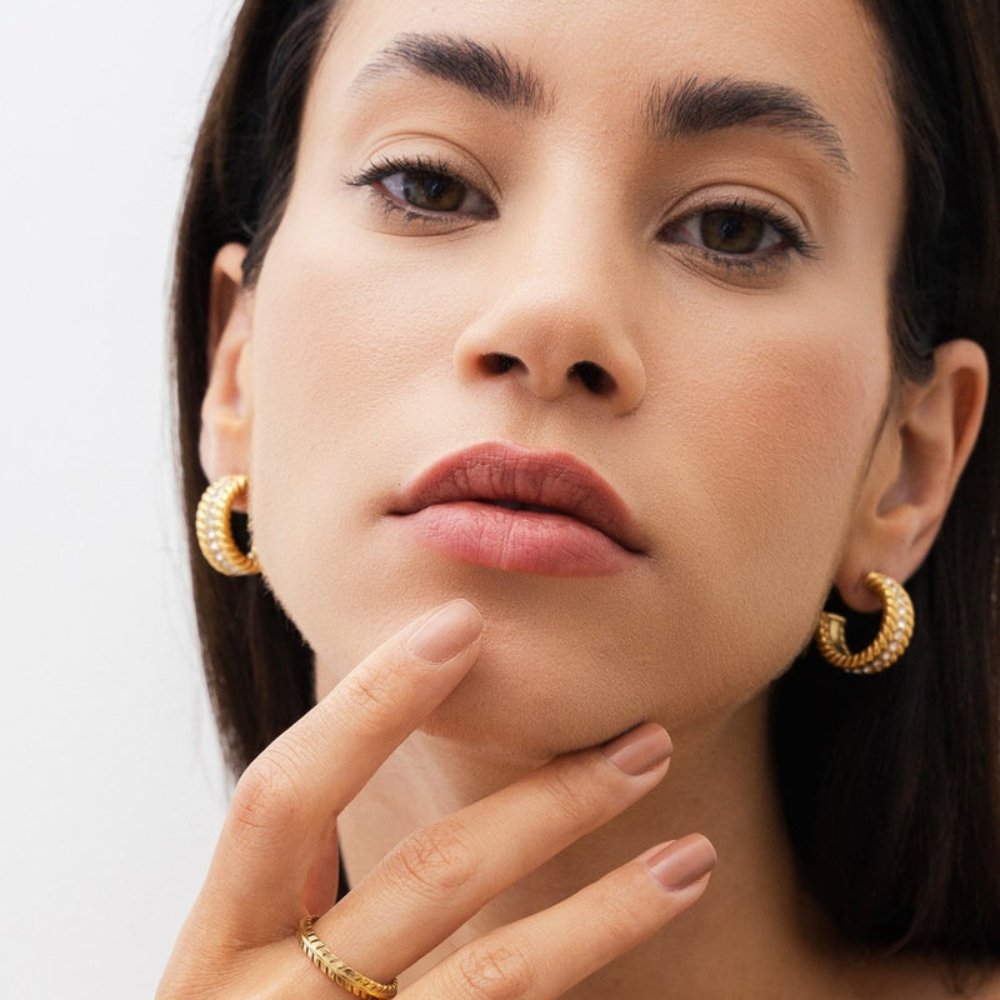 Date Hoop Earrings Plated in 18k Gold