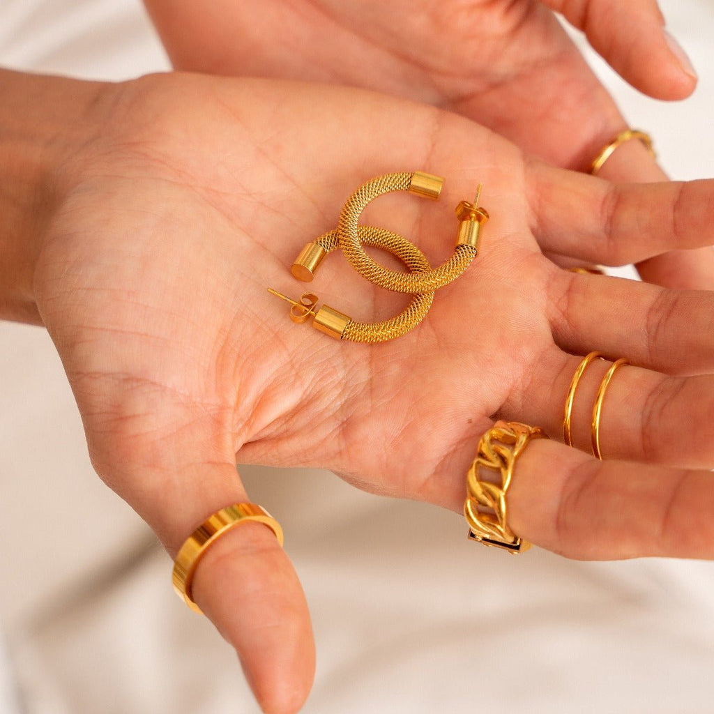 Isabella Mesh Hoop Earrings Plated in 18K Gold