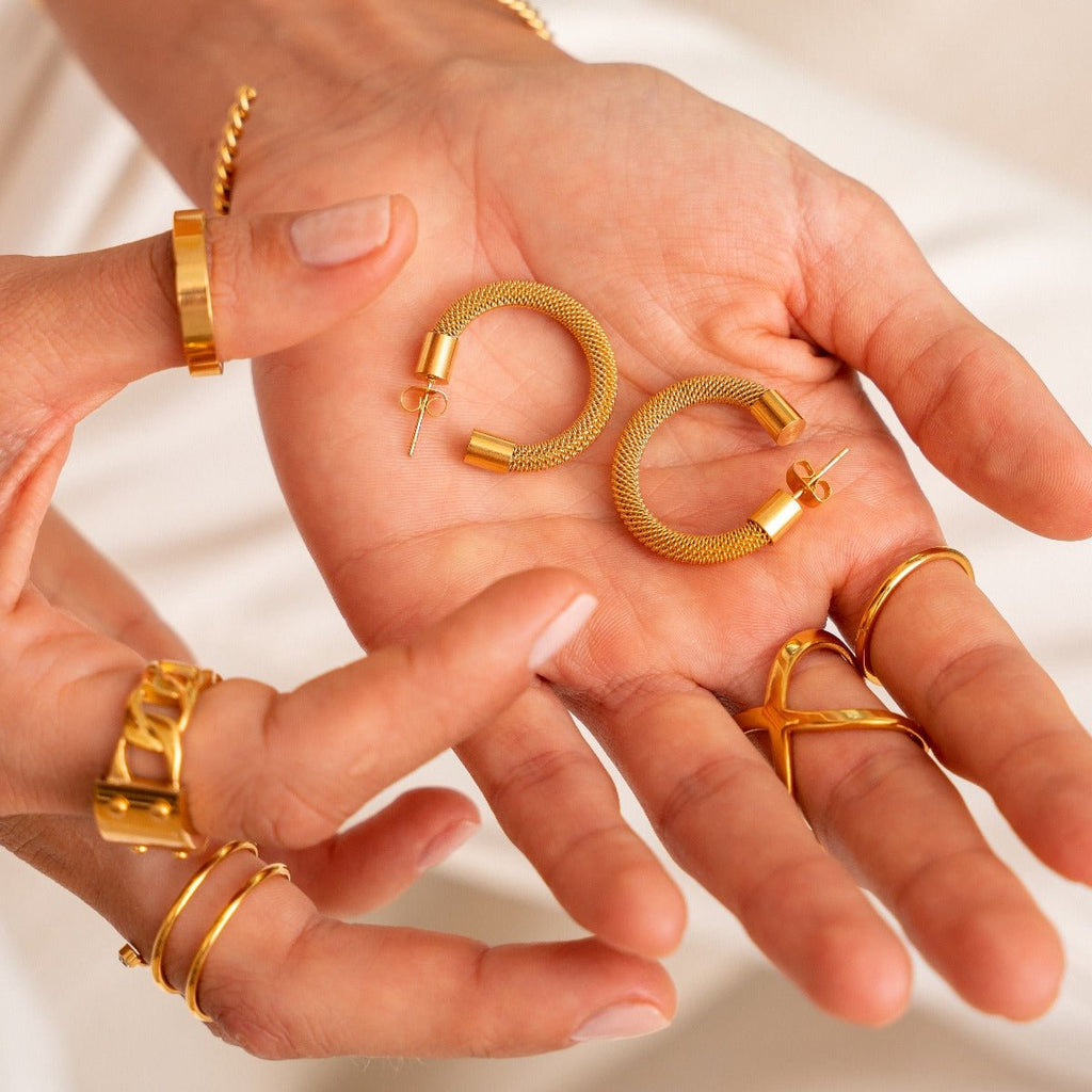 Isabella Mesh Hoop Earrings Plated in 18K Gold