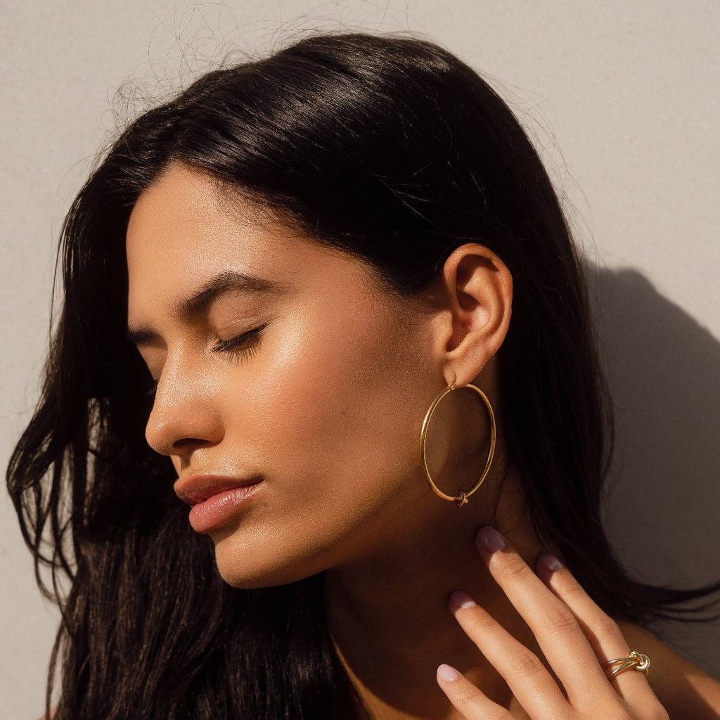 18K Gold Plated Hoop Earrings with Center Knot