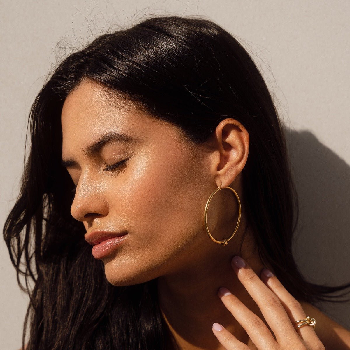 18K Gold Plated Hoop Earrings with Center Knot