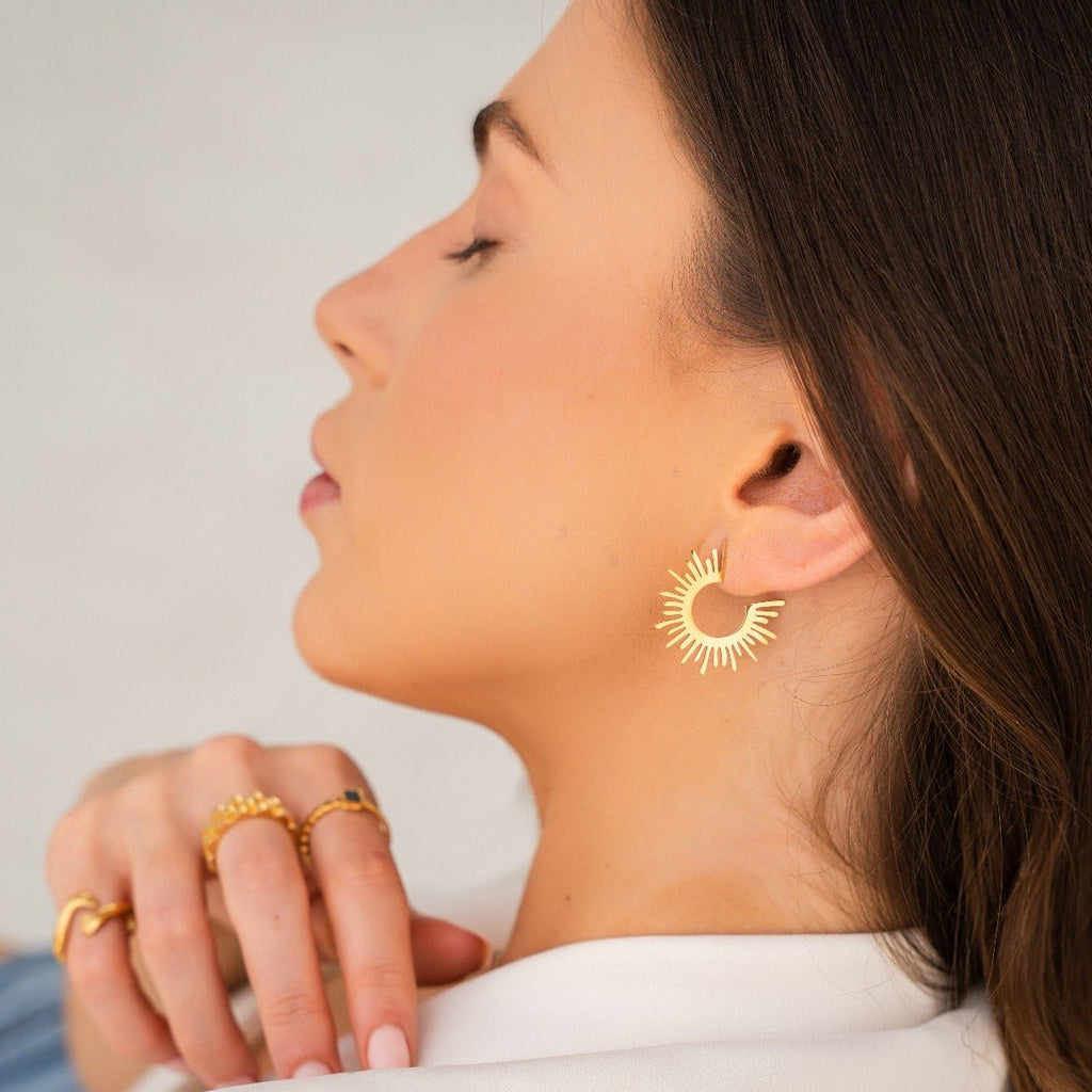 Spike Hoop Earrings Plated in 18K Gold
