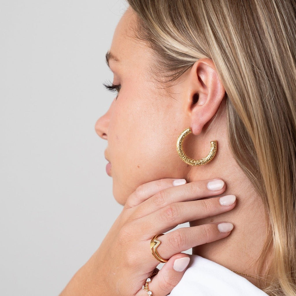 Textured Hoop Earrings Plated in 18K Gold