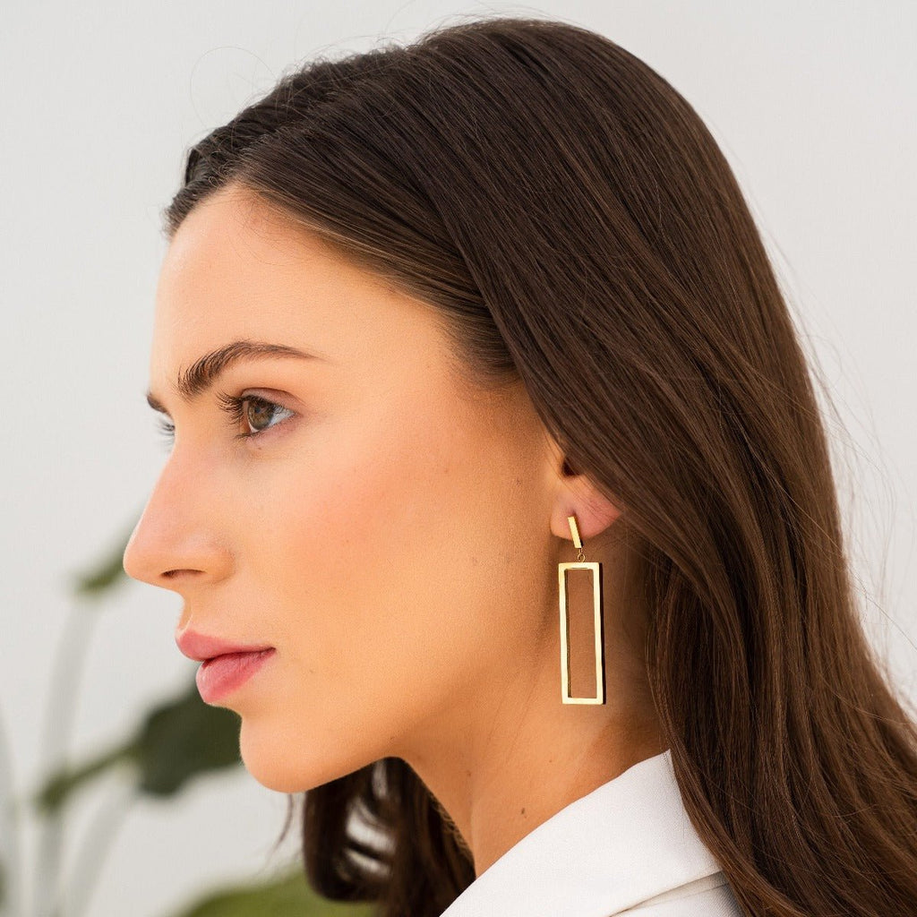 Diana Geometric Rectangular Earrings Plated in 18K Gold