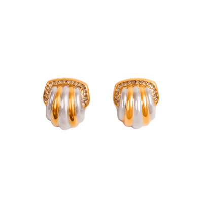 Crystal Dome Earrings with a Mix of Gold and Silver Plating