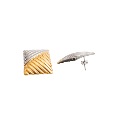 Dual Square Earrings with a Mix of Gold and Silver Plating