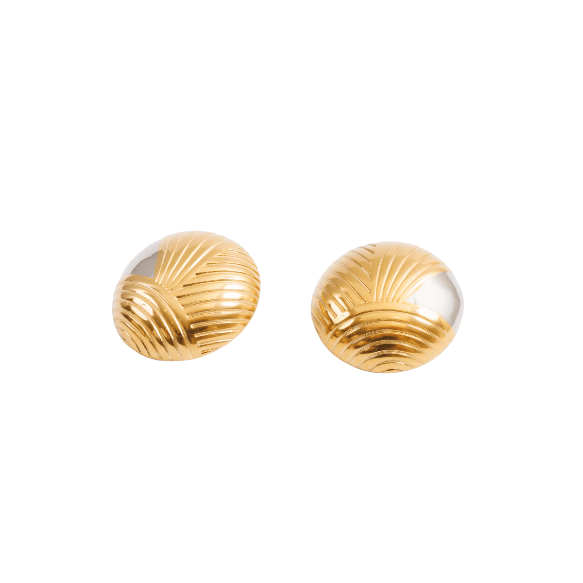 Textured sphere earring with a mix of gold and silver plating.