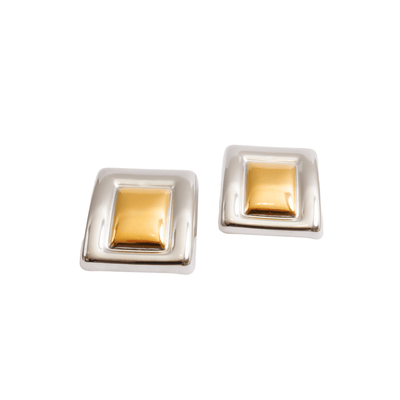 Geometric earring with a mix of gold and silver plating.