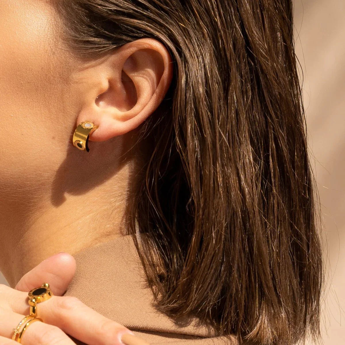 Rotating Roman Numeral Earrings Plated in 18K Gold