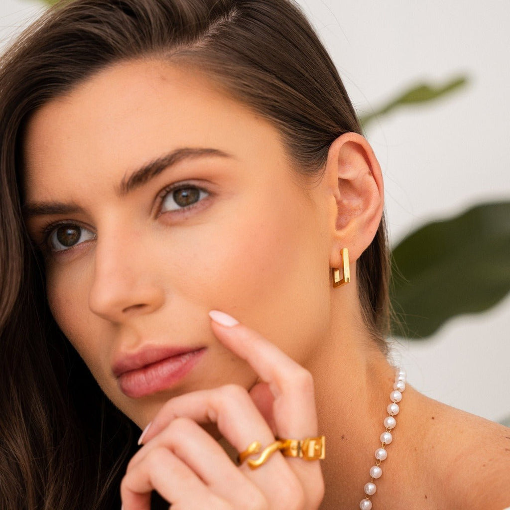 Leonor Square Hoop Earrings, 18K Gold Plated