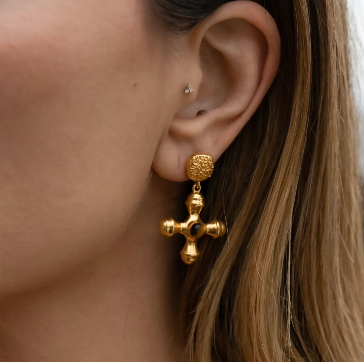 Tiger Eye Earrings Plated in 18k Gold