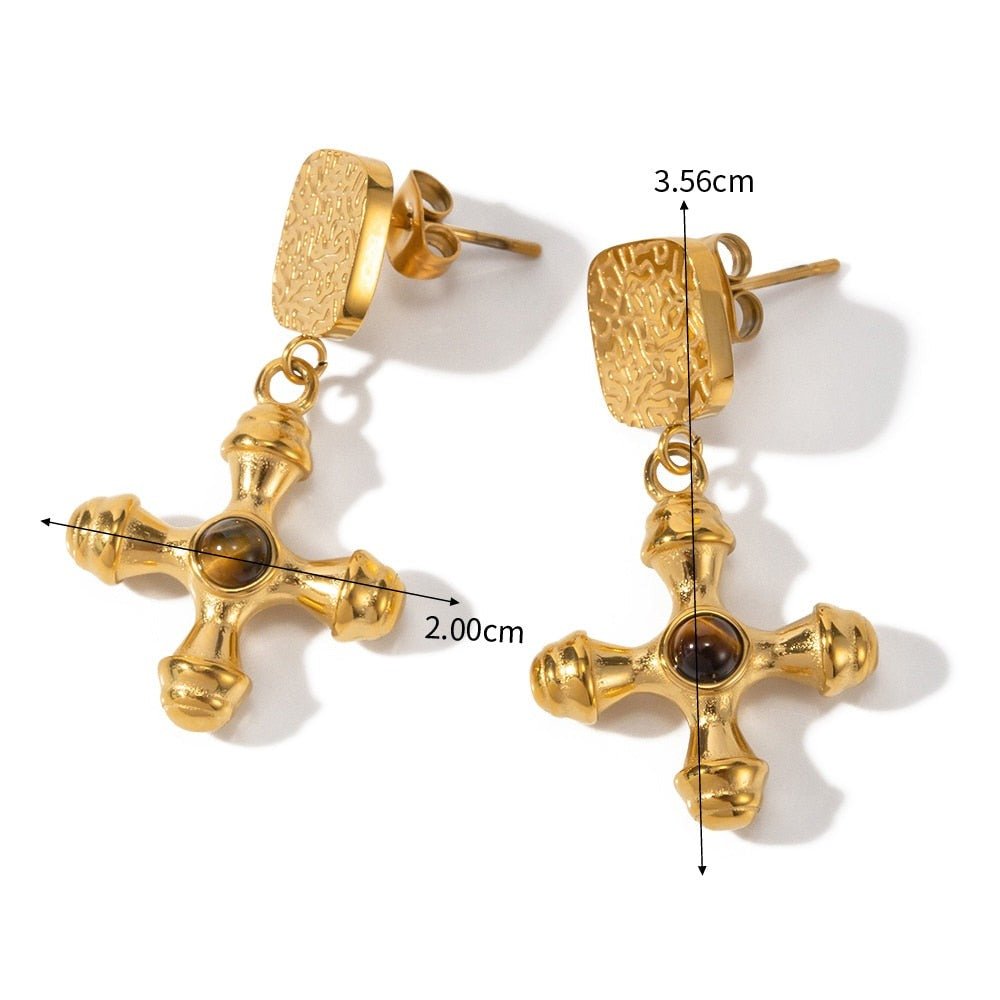 Tiger Eye Earrings Plated in 18k Gold