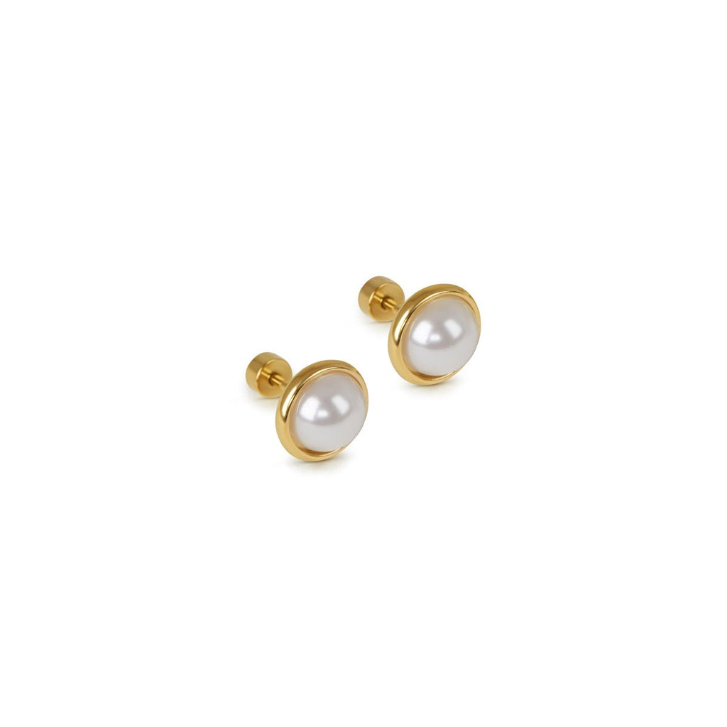 Solitaire Pearl Earrings Plated in 18K Gold