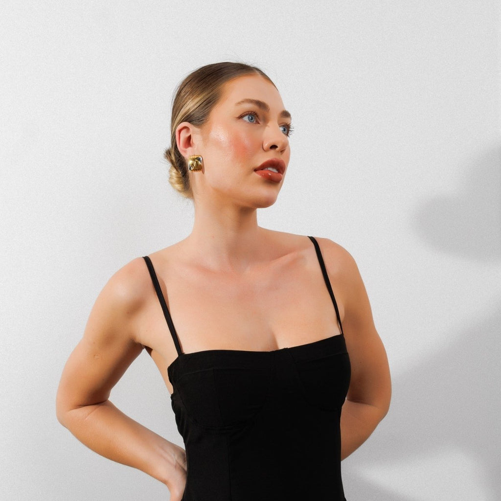 Spiral Square Earrings with a Mix of Gold and Silver Plating