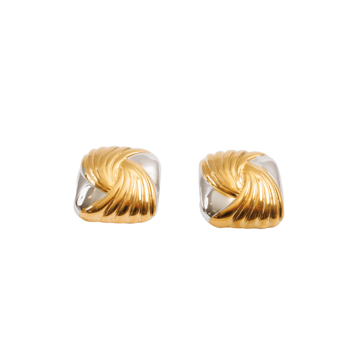 Spiral Square Earrings with a Mix of Gold and Silver Plating