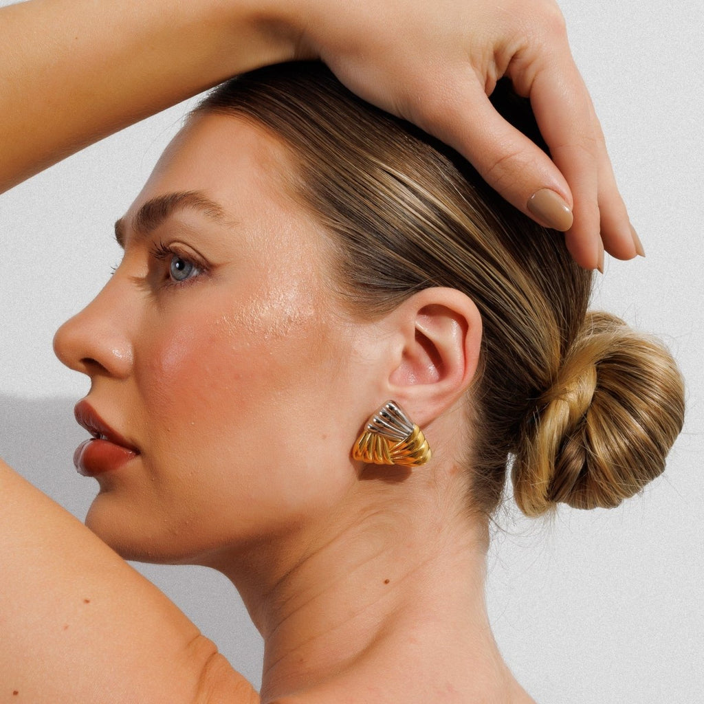 Triad Shine Earrings with a Mix of Gold and Silver Plating