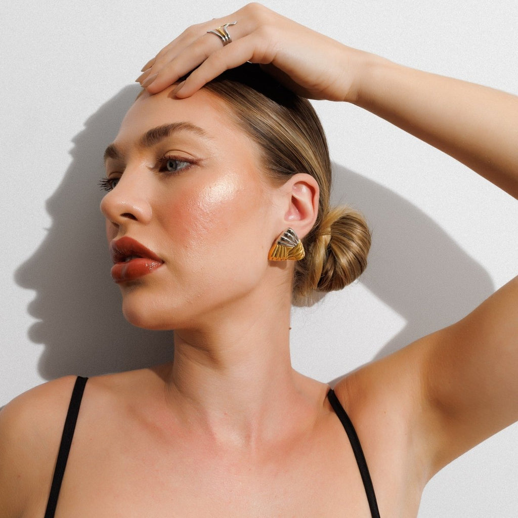 Triad Shine Earrings with a Mix of Gold and Silver Plating