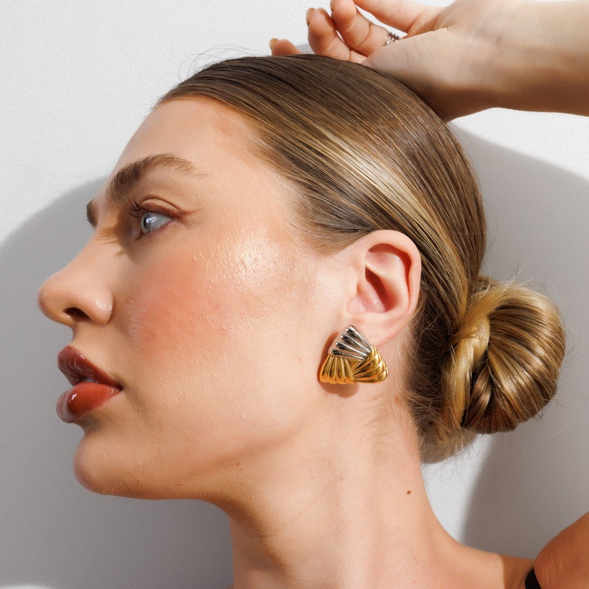 Triad Shine Earrings with a Mix of Gold and Silver Plating