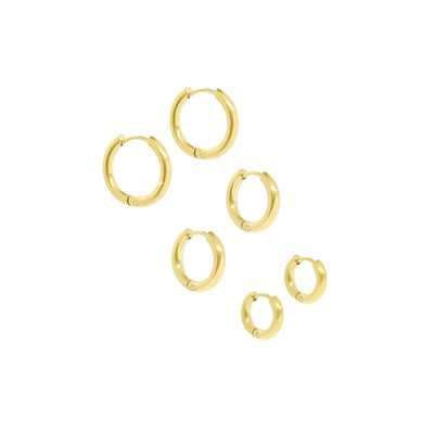 Trio of Hoop Earrings Plated in 18K Gold