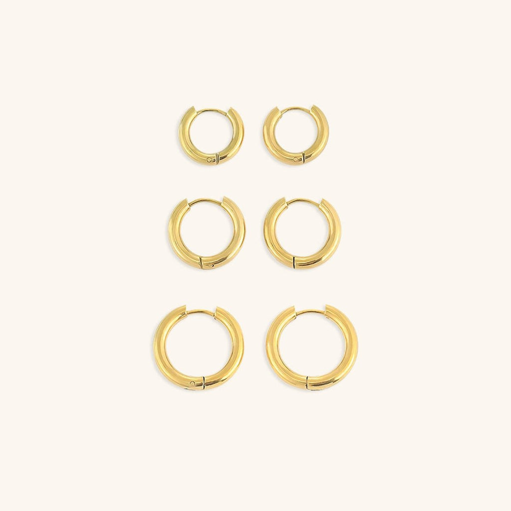 Trio of Hoop Earrings Plated in 18K Gold