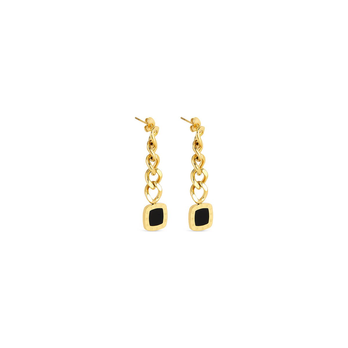 Lorenza Pendant Earrings in Onyx, 18k Gold Plated
