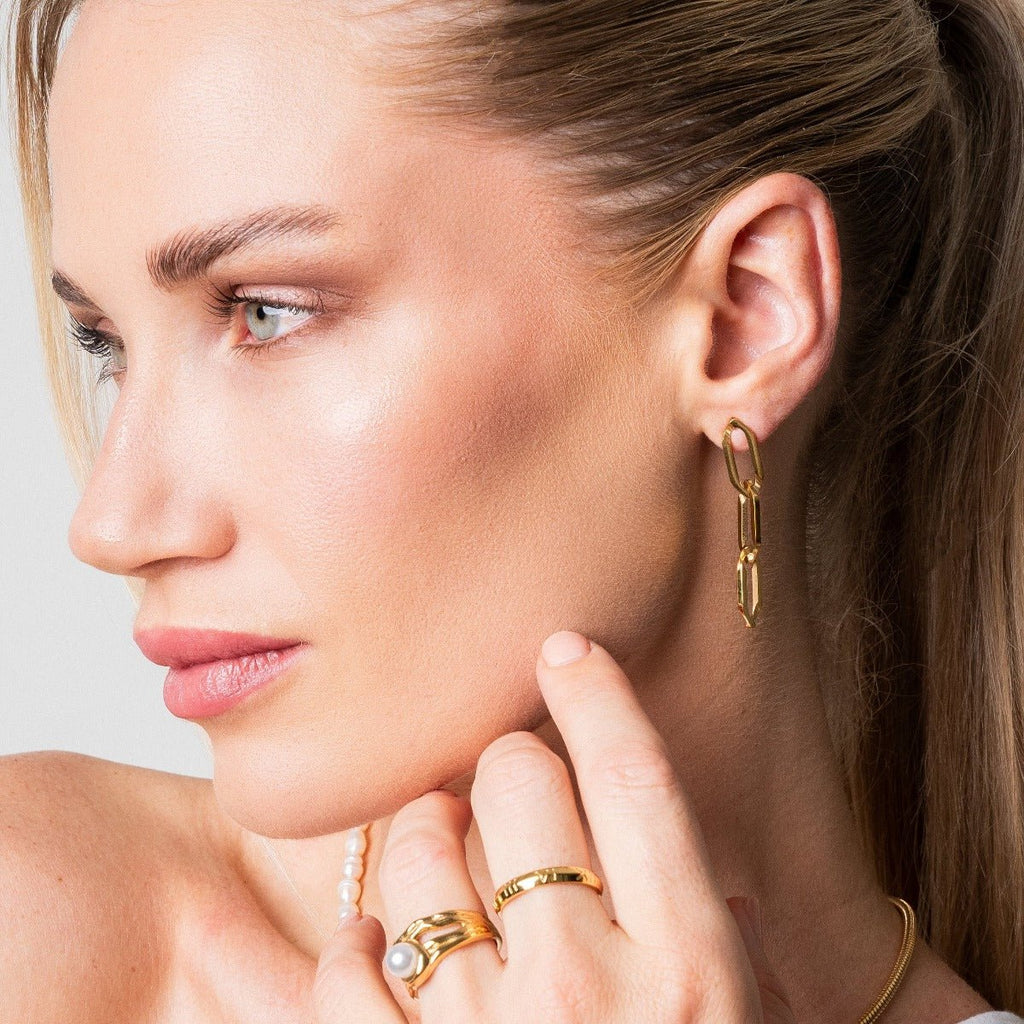 18k Gold Plated Link Dangle Earrings