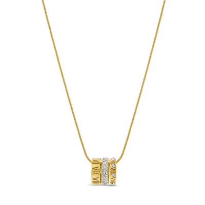 Triple Hoop Necklace with Roman Numerals, 18k Gold Plated