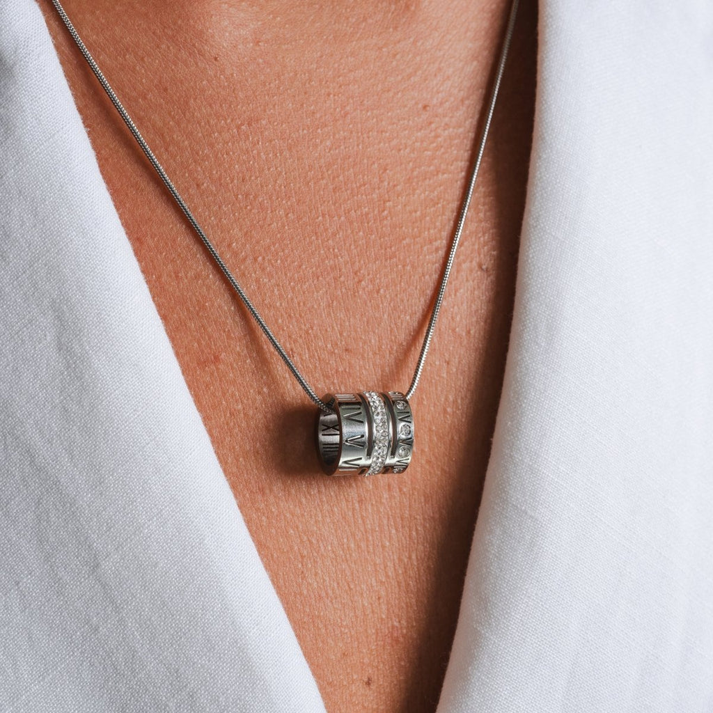 Triple Hoop Necklace with Roman Numerals - Silver