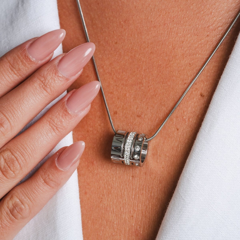 Triple Hoop Necklace with Roman Numerals - Silver