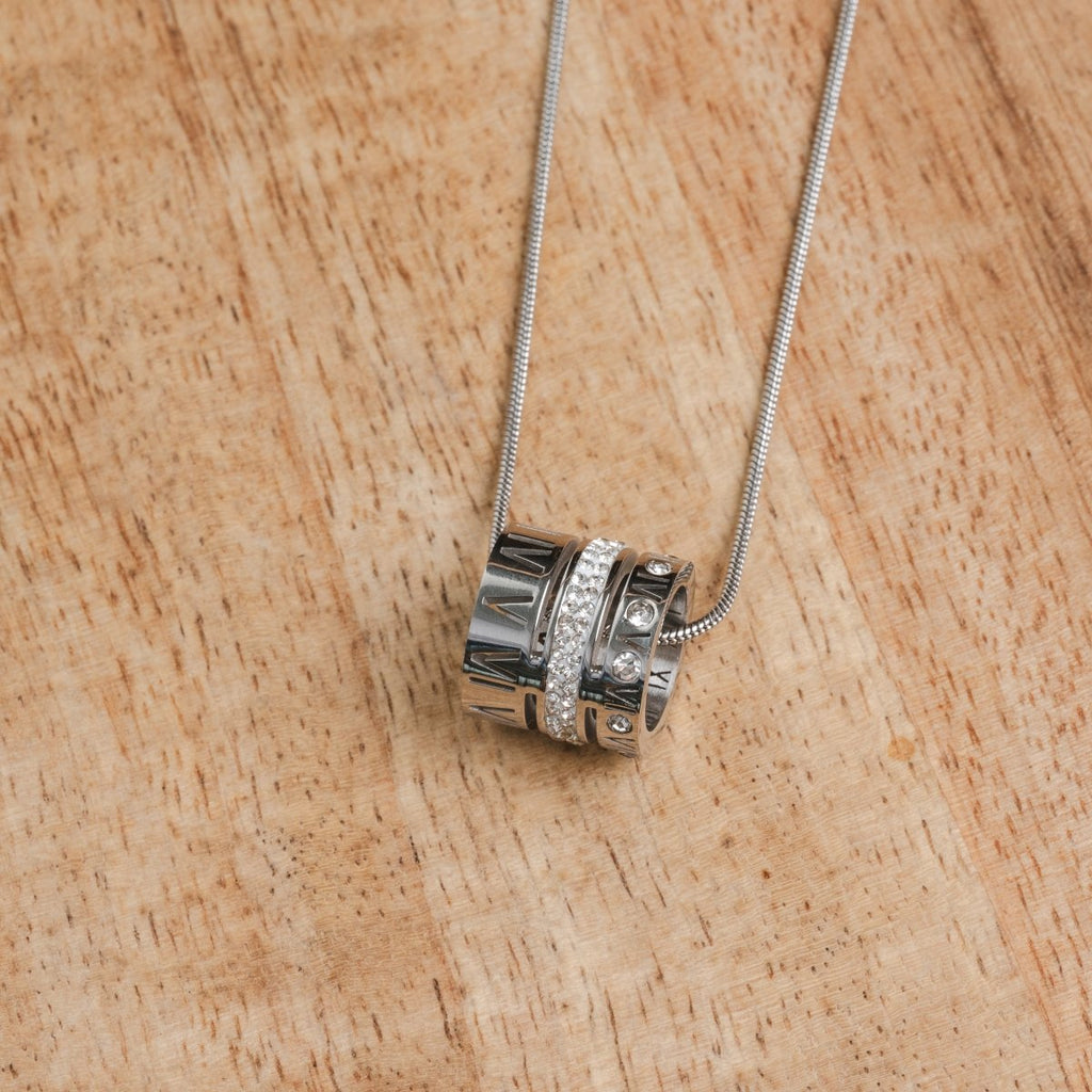 Triple Hoop Necklace with Roman Numerals - Silver