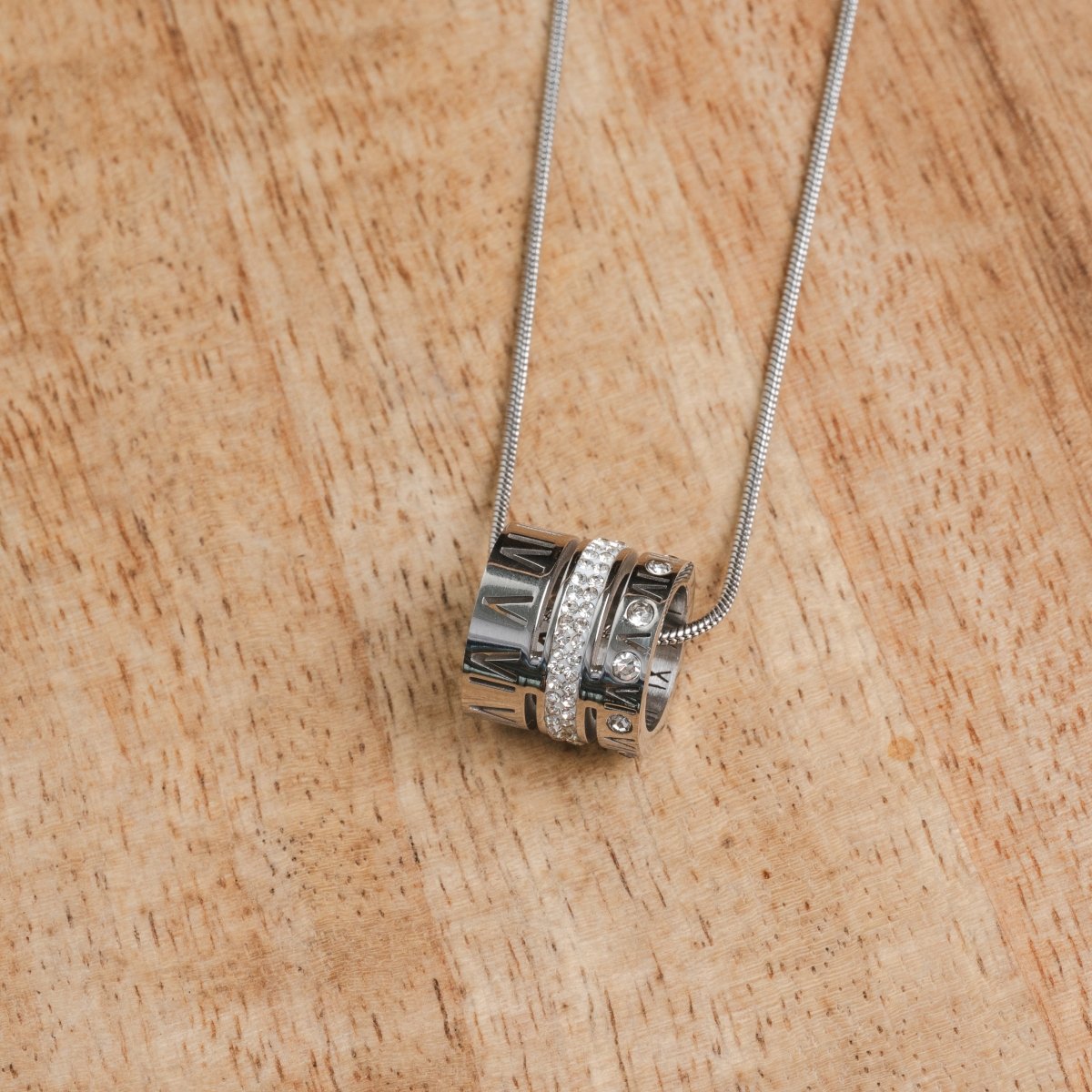 Triple Hoop Necklace with Roman Numerals - Silver