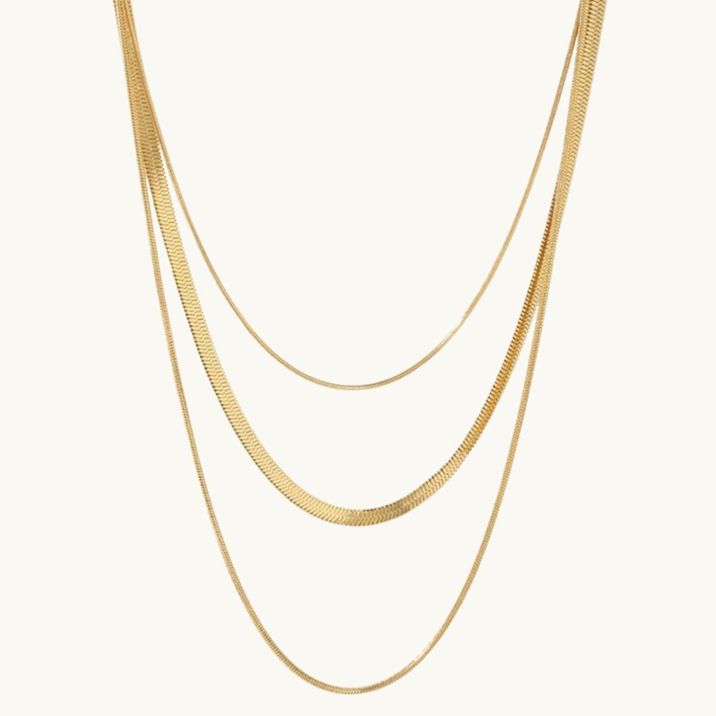 Celina Trio Layered Mesh Necklace Plated in 18K Gold