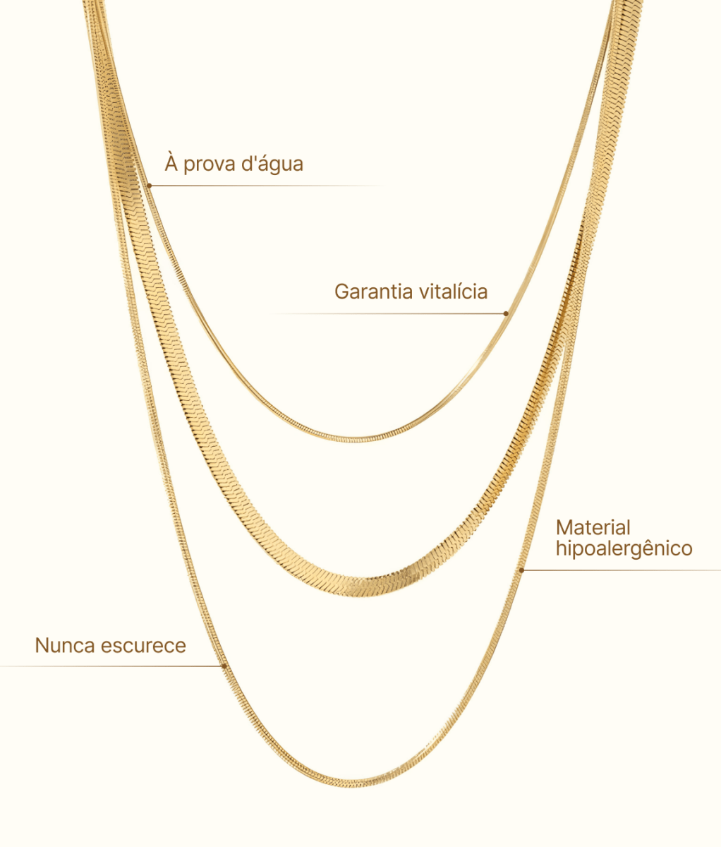 Celina Trio Layered Mesh Necklace Plated in 18K Gold