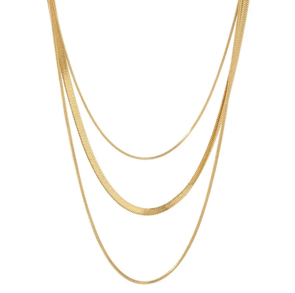 Celina Trio Layered Mesh Necklace Plated in 18K Gold