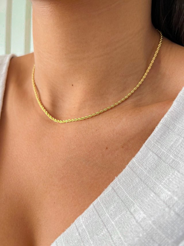 Thin 2mm Baiano Cord Necklace Plated in 18k Gold