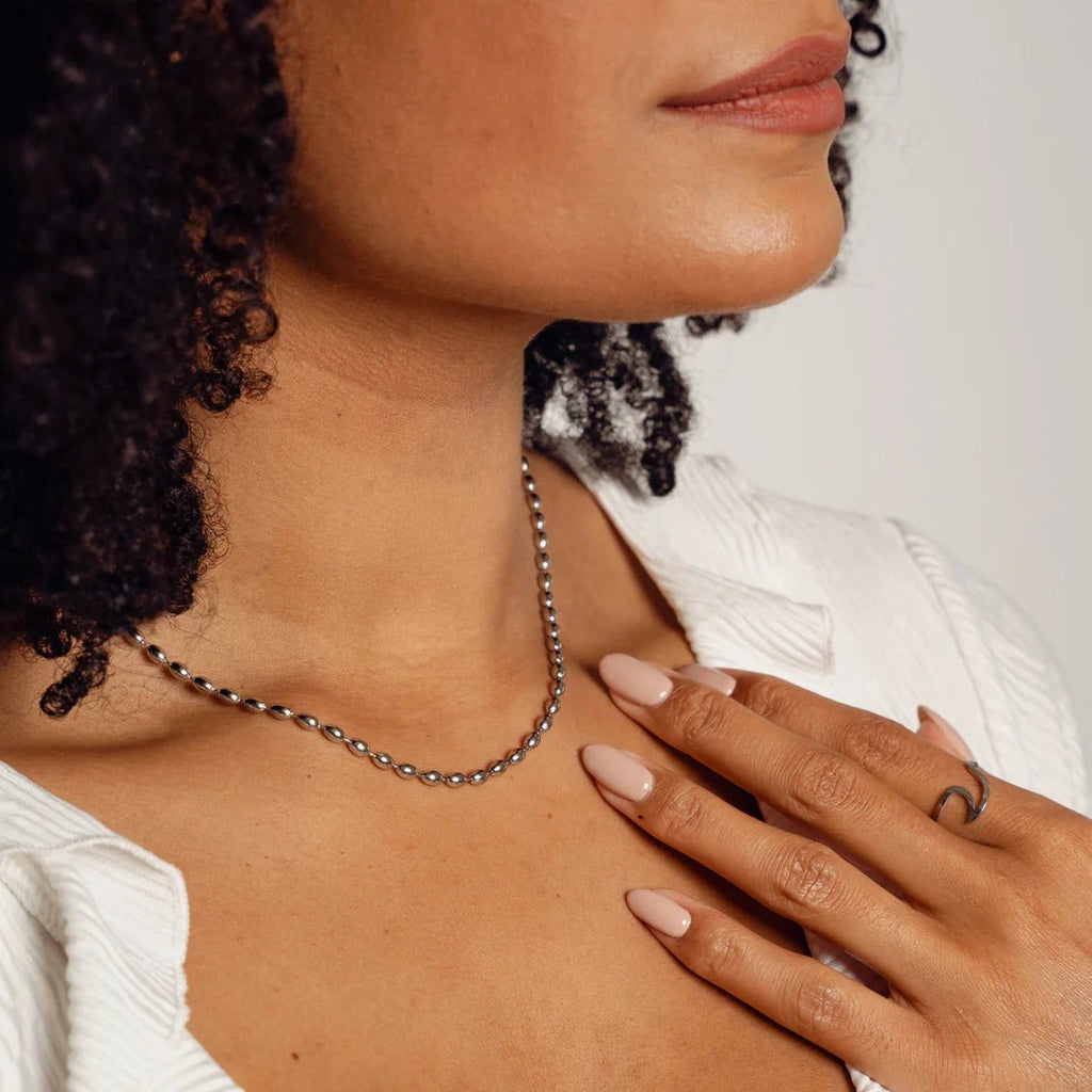 Beaded Chain Necklace - Silver