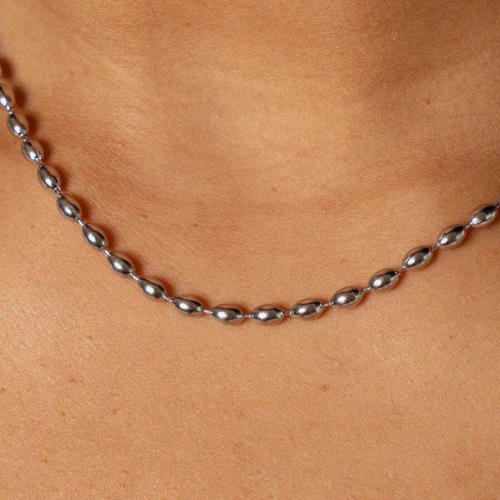 Beaded Chain Necklace - Silver