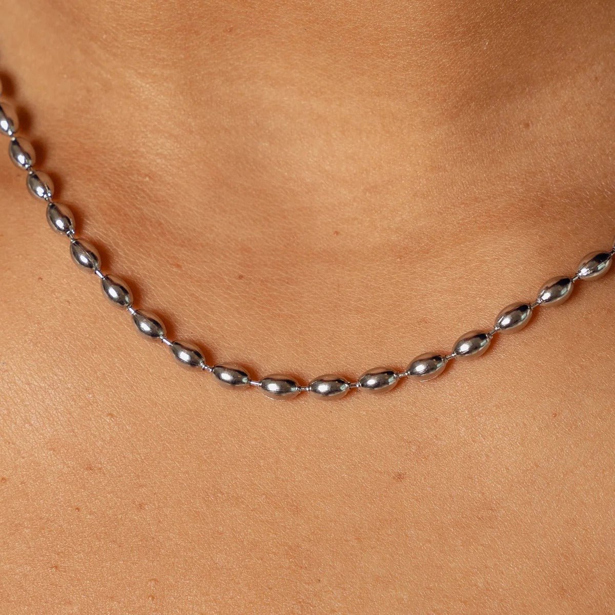 Beaded Chain Necklace - Silver