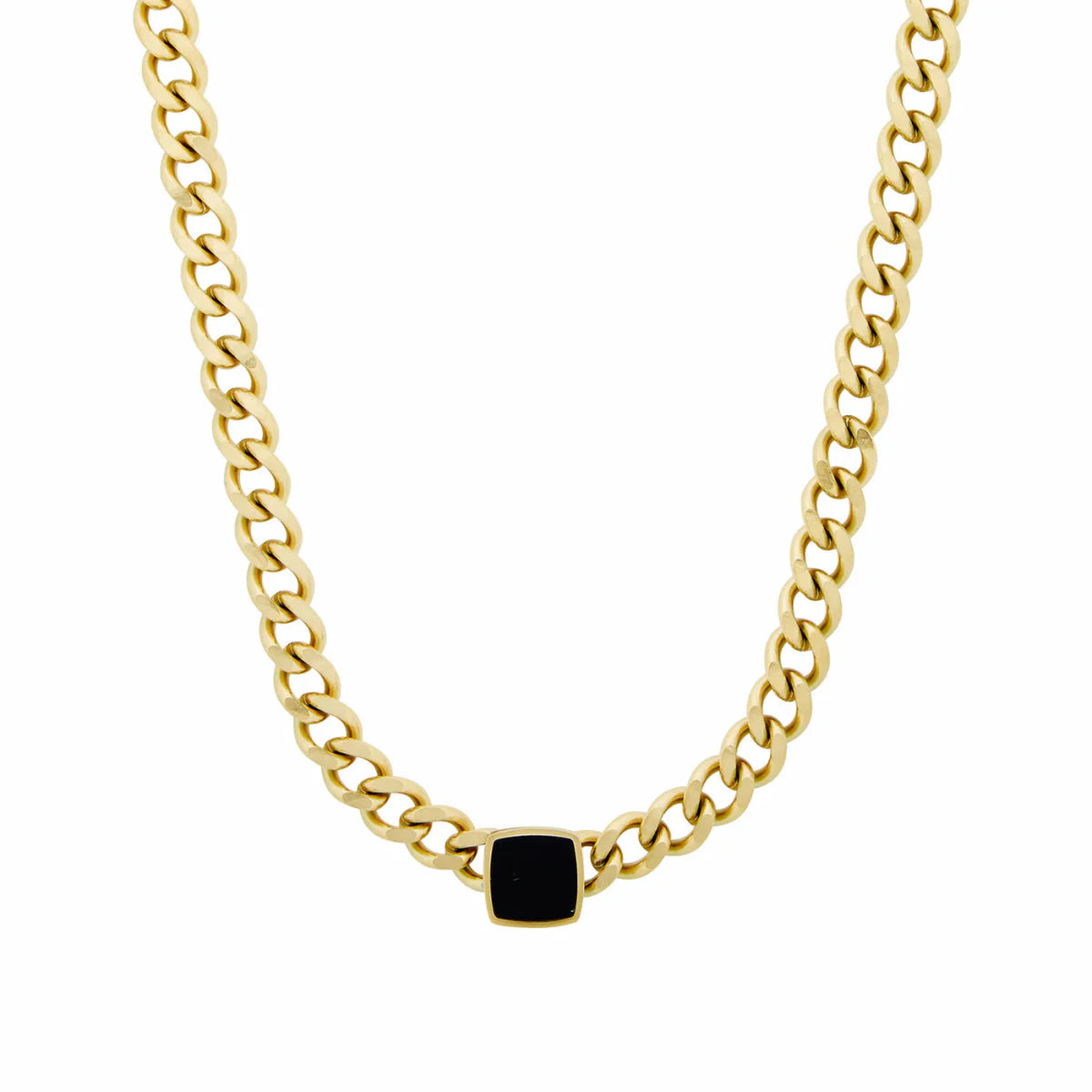 Necklace with Square Onyx Stone and Chain, 18K Gold Plated