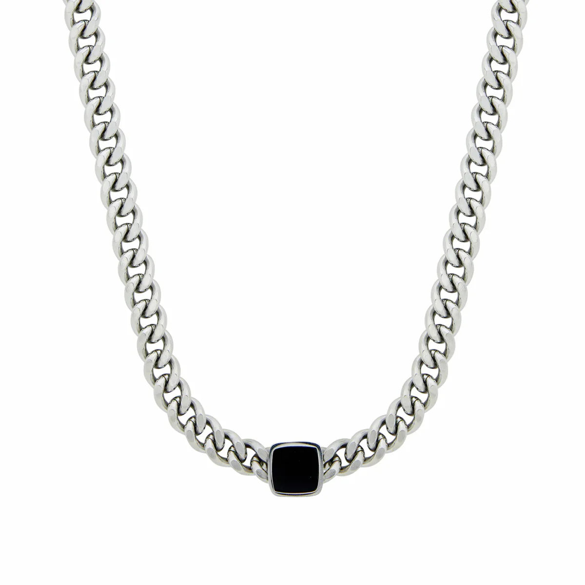 Necklace with Square Onyx Stone Chain - Silver