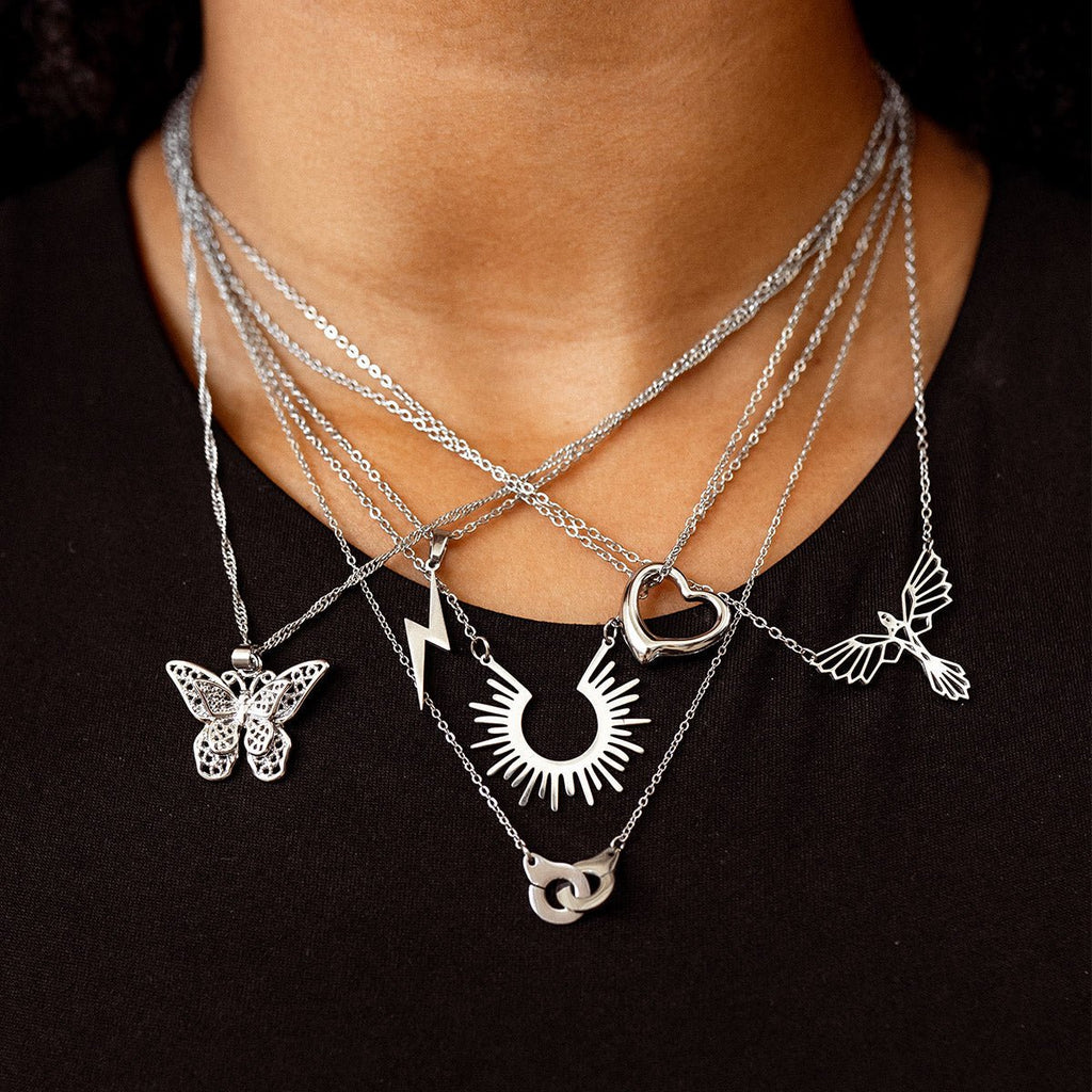 Energy Necklace with Lightning Bolt Pendant - Silver