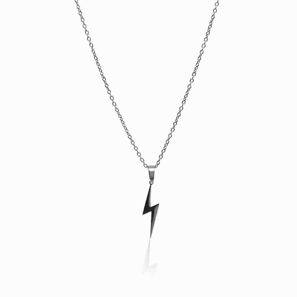 Energy Necklace with Lightning Bolt Pendant - Silver