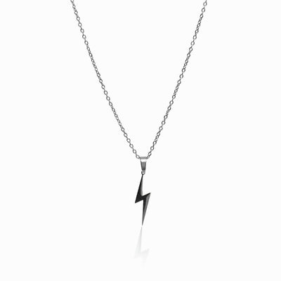 Energy Necklace with Lightning Bolt Pendant - Silver