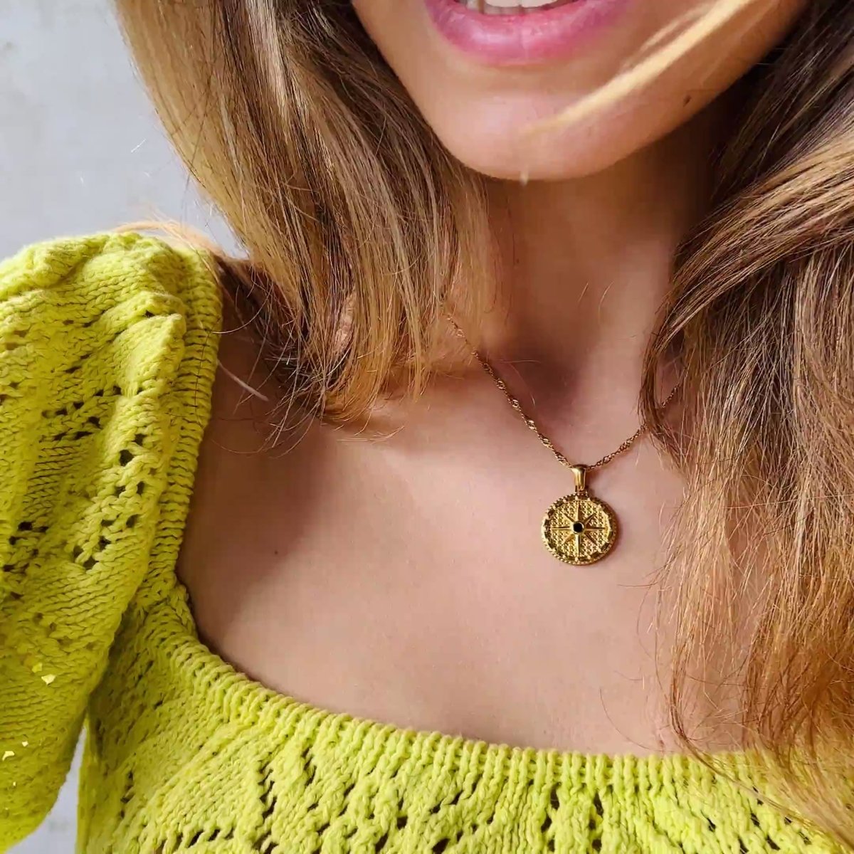 Star Necklace with Compass Rose, 18k Gold Plated