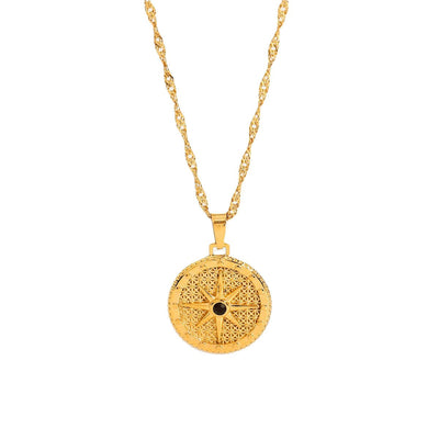 Star Necklace with Compass Rose, 18k Gold Plated
