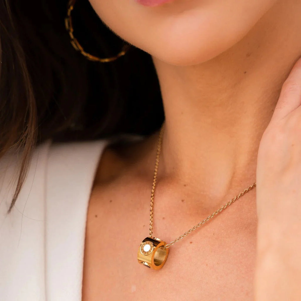 Rotating Necklace with Roman Numerals, 18K Gold Plated