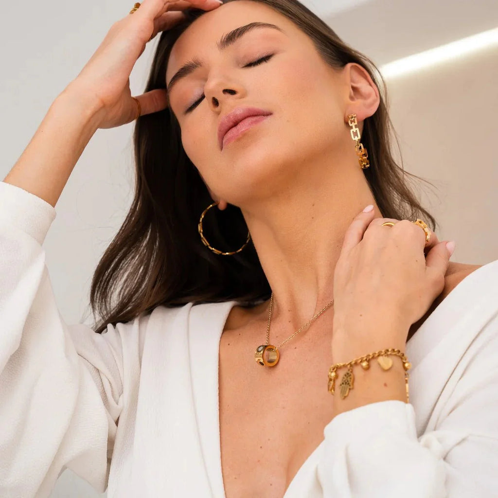 Rotating Necklace with Roman Numerals, 18K Gold Plated