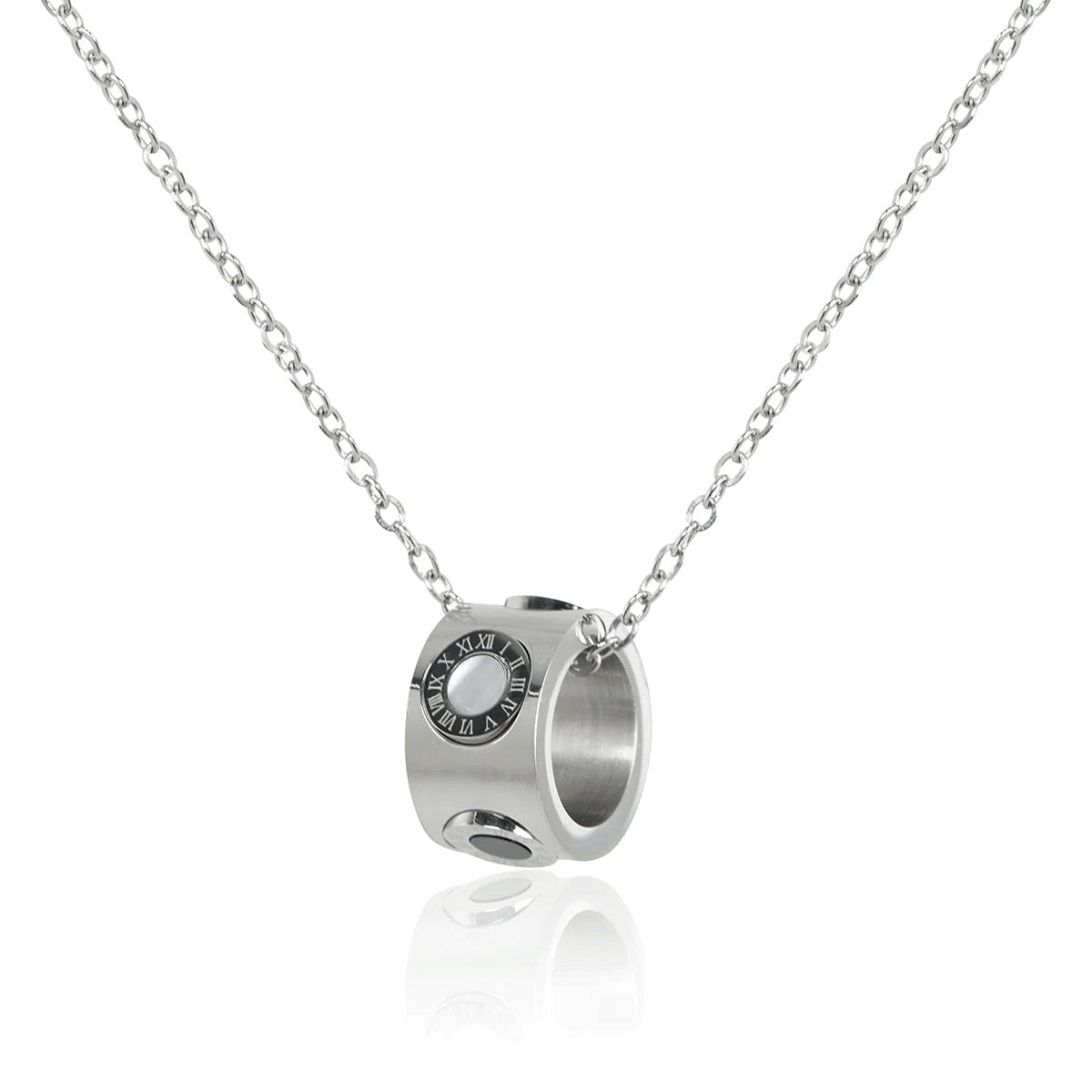 Rotating Necklace with Roman Numerals - Silver