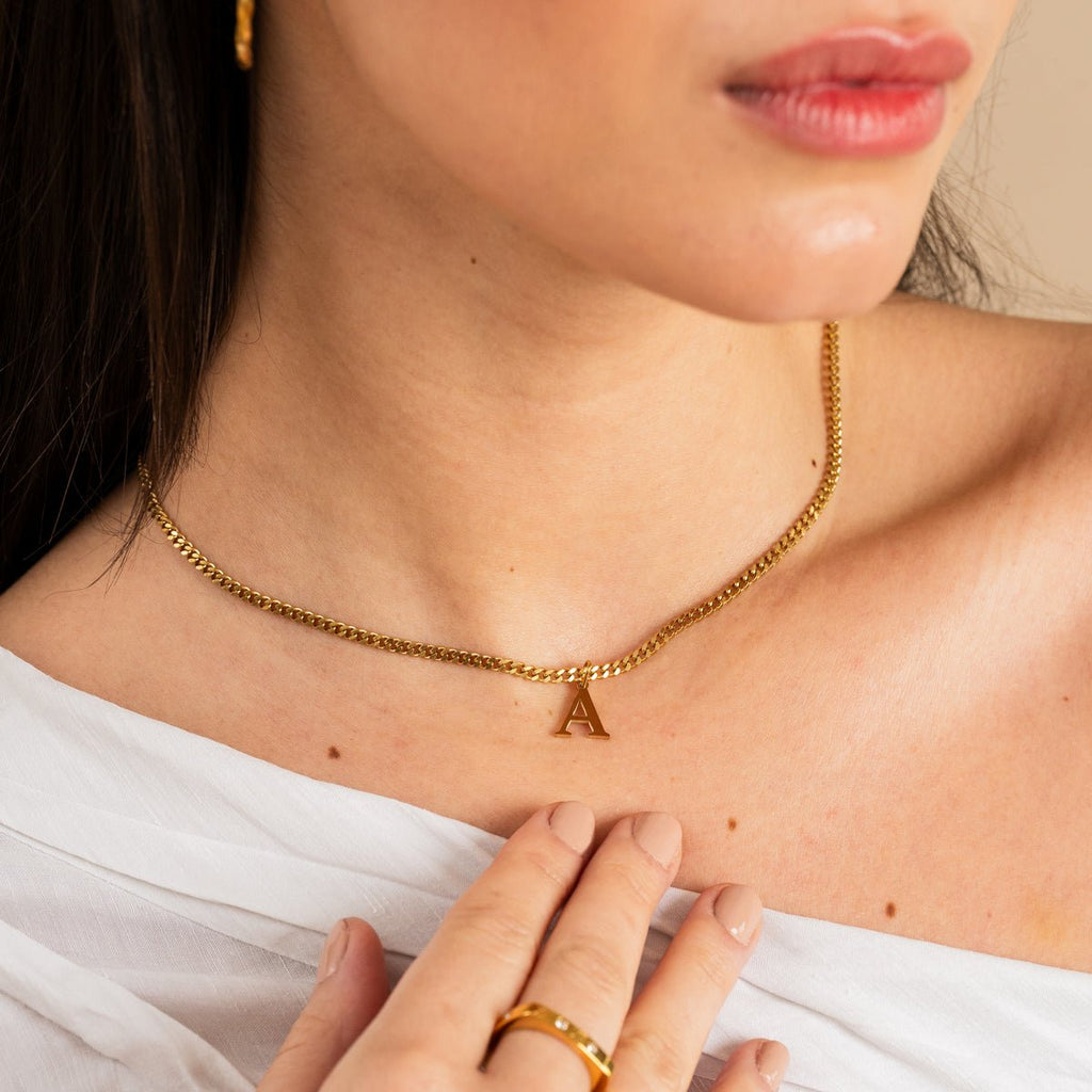 Initial Letter Chain Necklace Plated in 18K Gold