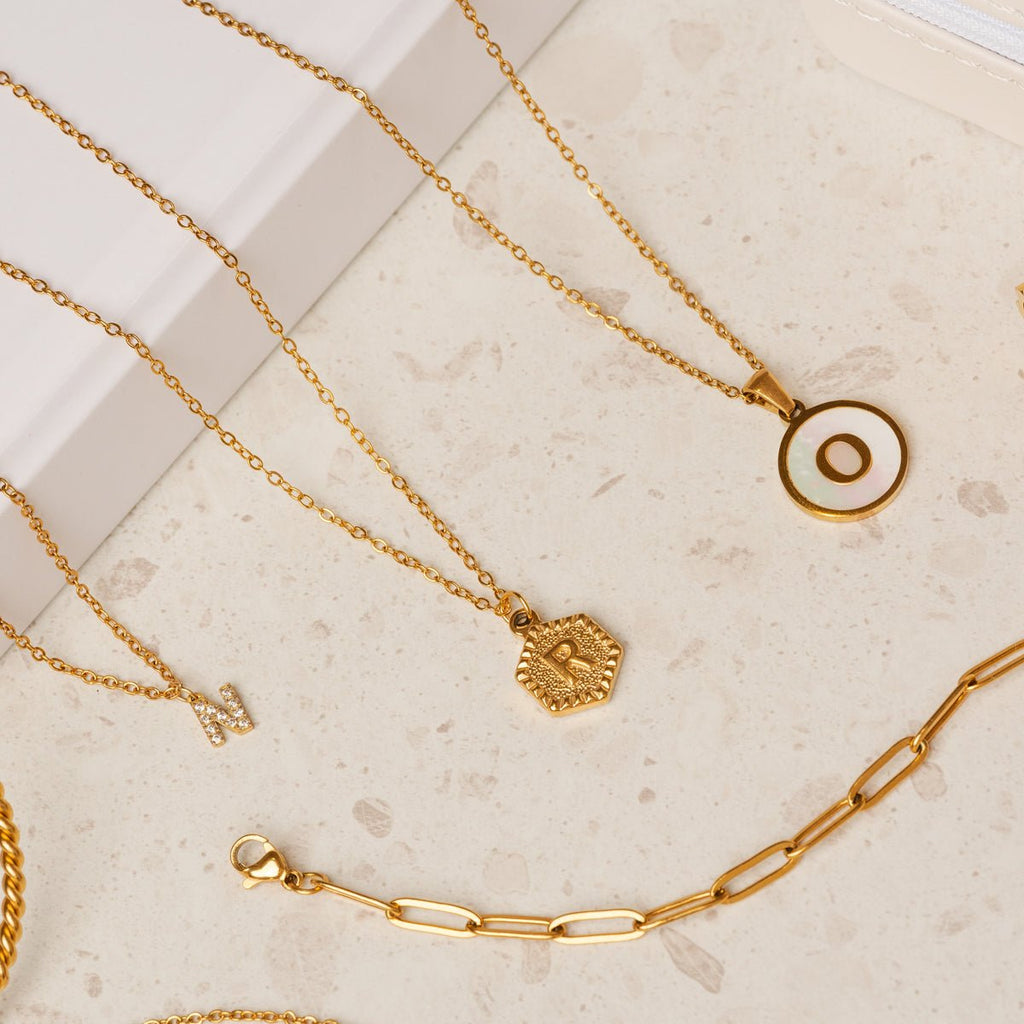 Initial Letter Necklace Hex Plated in 18K Gold